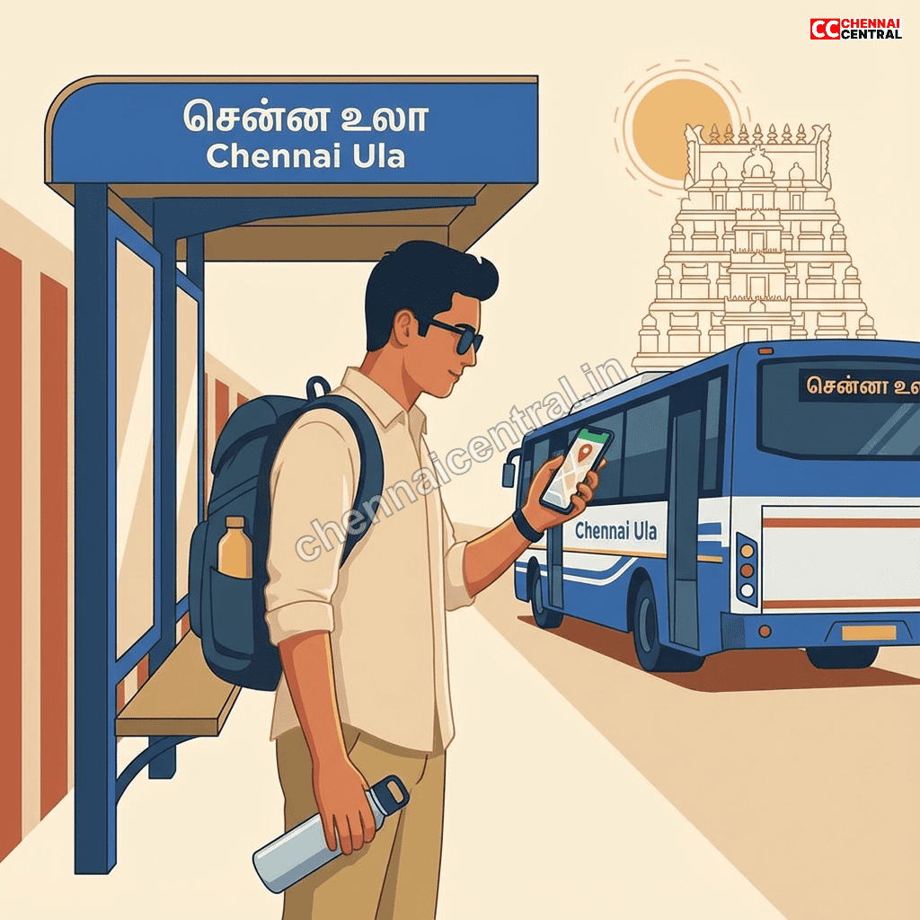 Tourist prepared for Chennai Ula heritage tour with water bottle sunglasses comfortable clothing and smartphone app