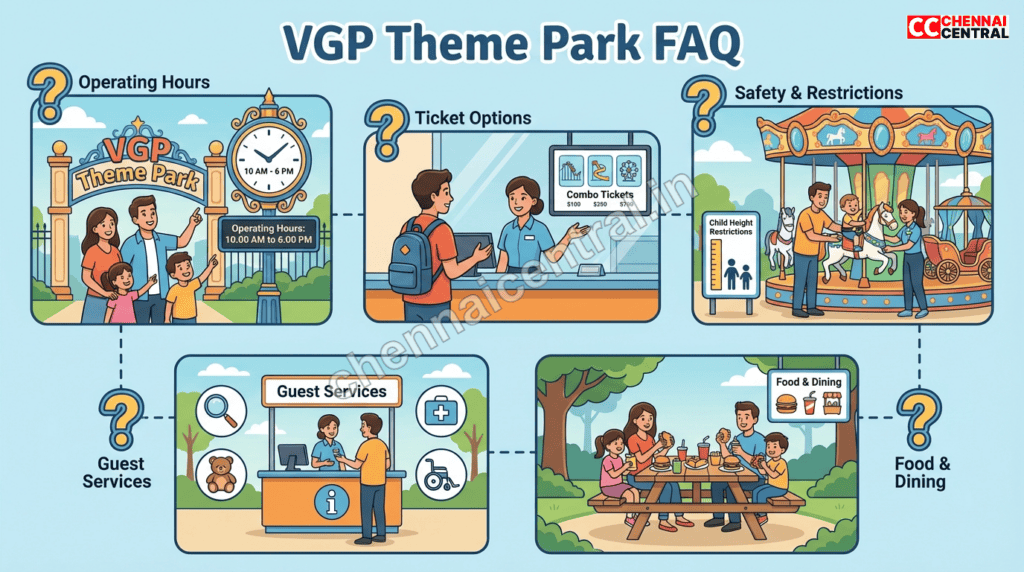  Collage showing common VGP Republic Day visitor questions including timing tickets children seniors and weather